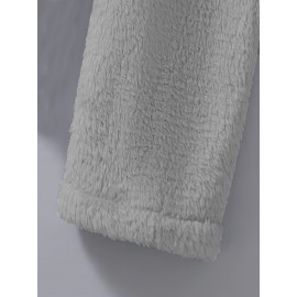 Letter Print Fleece Loose Hoodie, Casual Button Long Sleeve Warm Sweatshirt, Women's Clothing