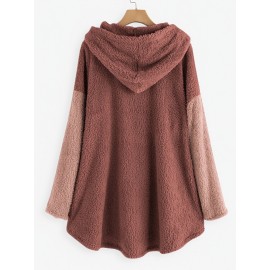 Color Block Kangaroo Pocket Hoodie, Long Sleeve Thermal Hoodies Sweatshirt, Women's Clothing