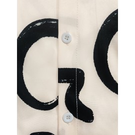 Abstract Print Button Front Sleeveless Dress, Casual Tie-waist Lapel Dress For Spring & Summer, Women's Clothing