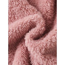 Solid Fuzzy Mock Neck Dress, Casual Long Sleeve Dress For Fall & Winter, Women's Clothing